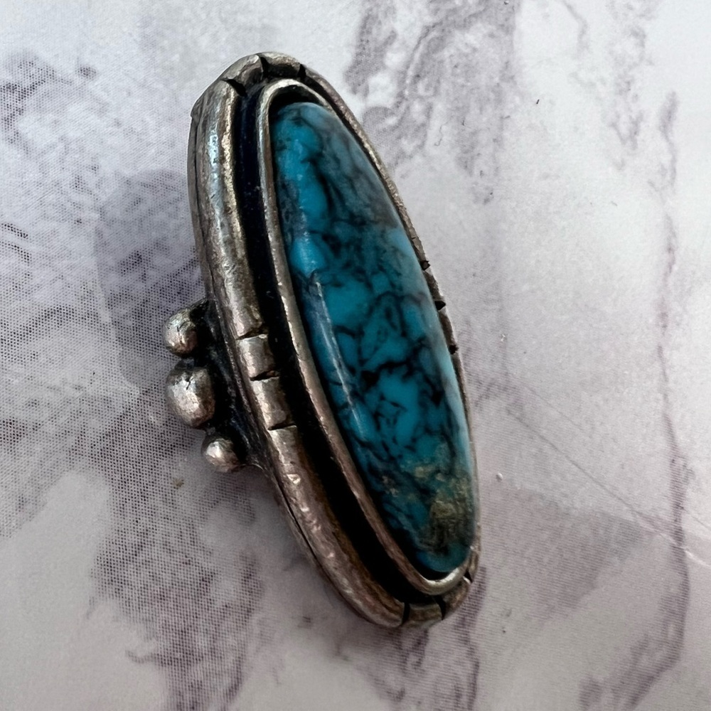 Vintage Sterling Silver Turquoise Ring Broken Repurposing Piece - Picture 3 of 5
